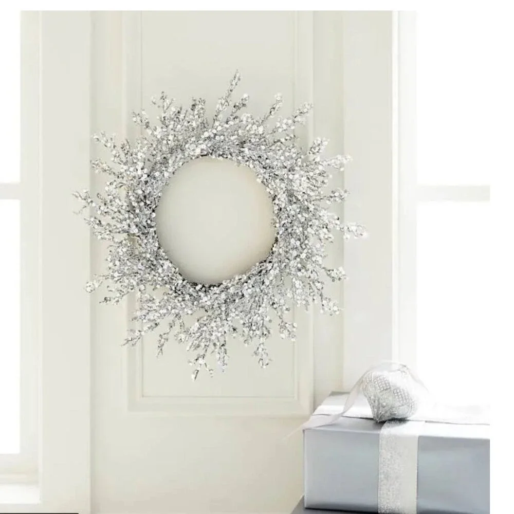 Frosted‎ Silver Glitter Icy Twig Wreath Winter Holiday Christmas Home Decor 20in